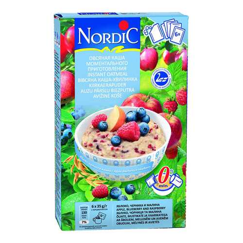 Овсяная каша Nordic с яблоками-черникой-малиной 35 г 6 пакетиков в Ариант