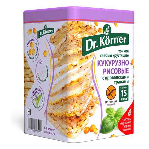 Хлебцы хрустящие Dr.Kоrner тонкие кукурузно-рисовые с прованскими травами 100 г в Ариант